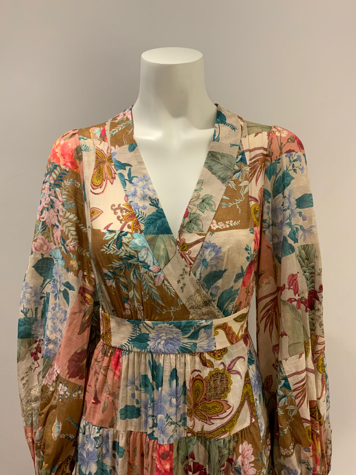 ZIMMERMANN Patchwork Cassia Midi Wrap Dress Size 1 S small