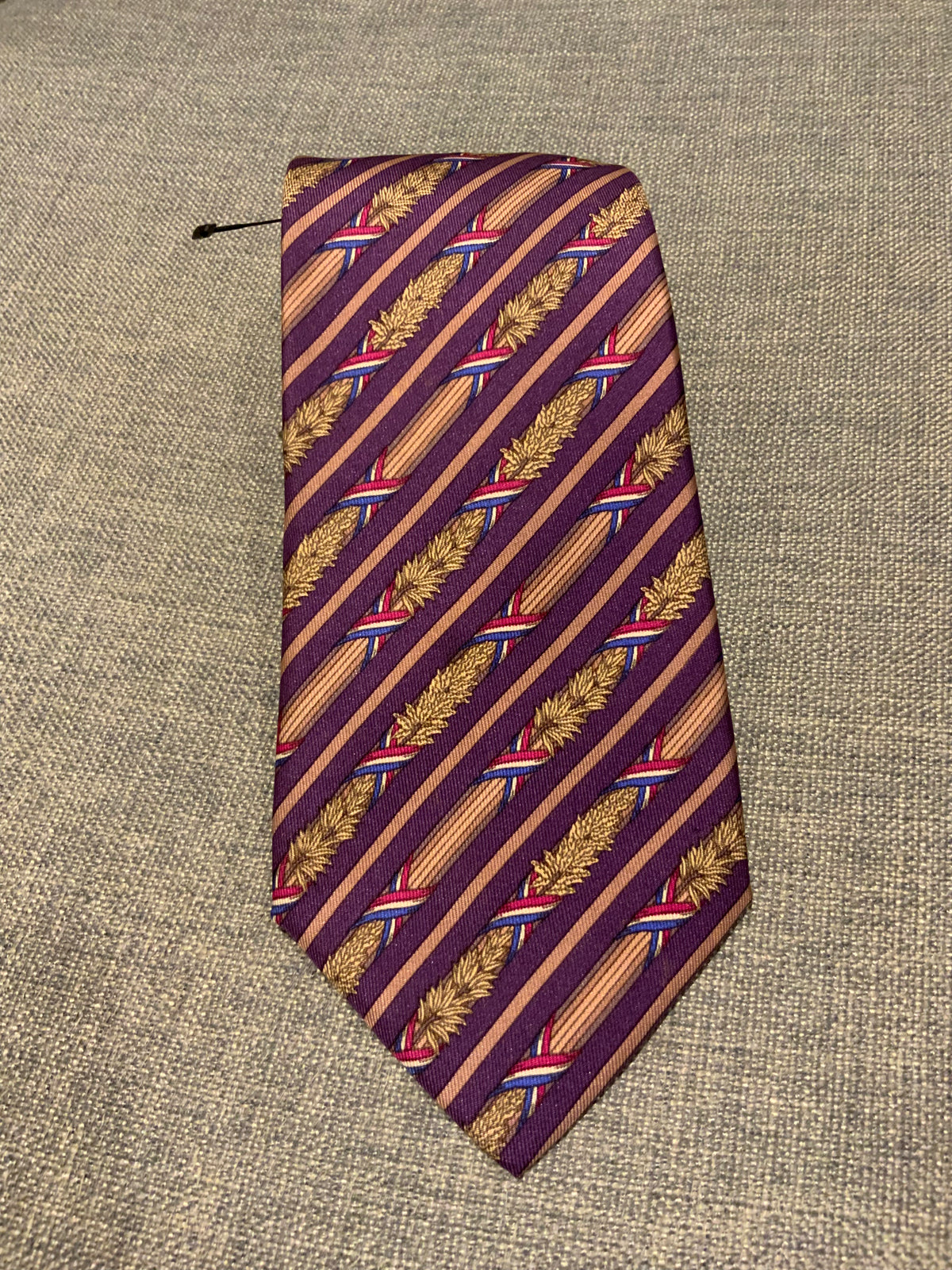 Hermès HERMES Paris Tie 7171 FA Bastille Day French Flag Olive Wheat Branches  men