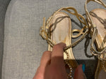 SERGIO ROSSI Gold Leather Crystals Embellished Thong Sandals SIZE 36 UK 3 US 6 ladies
