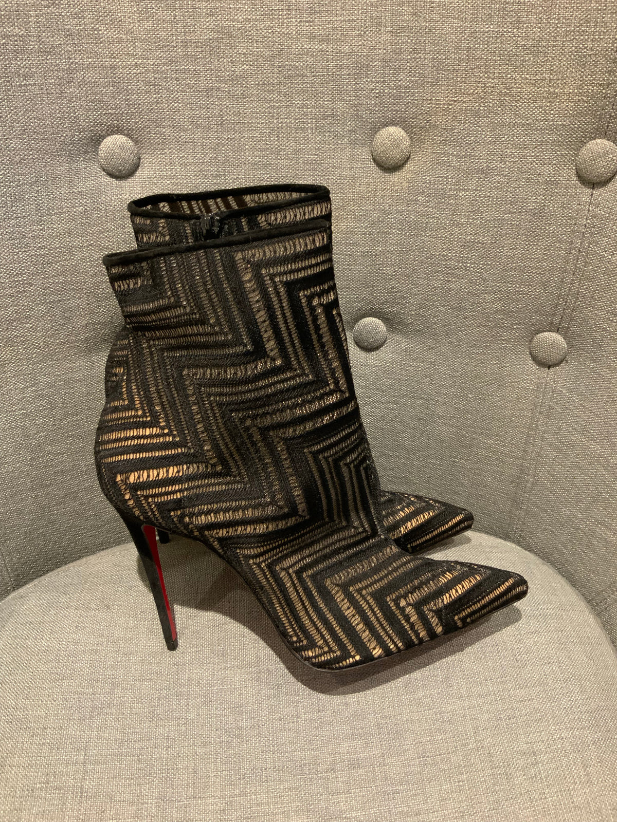 Black Christian Louboutin So Kate Mesh Chevron Booties Ankle Boots 40 US 10 UK 7 ladies