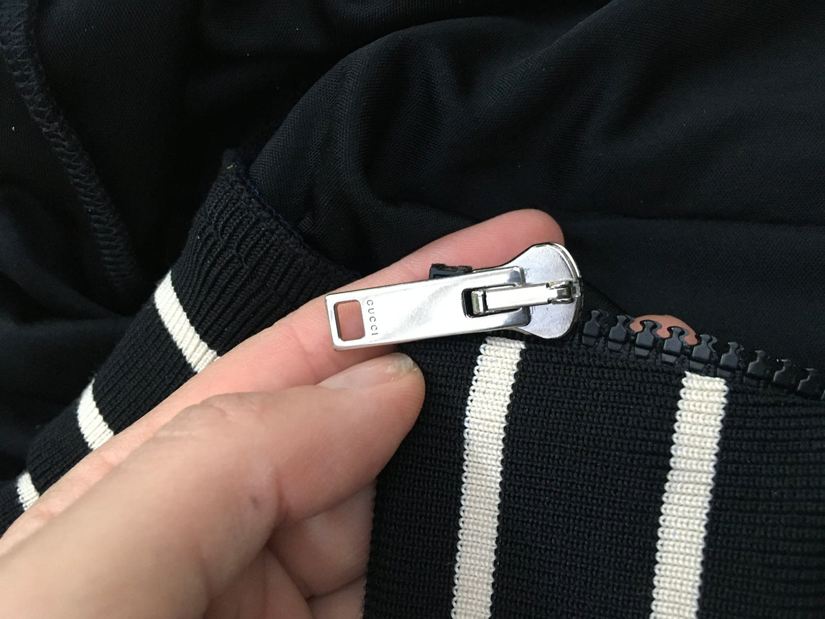 GUCCI 2019 Metallic Blue Lamé Logo Track Jacket Ladies