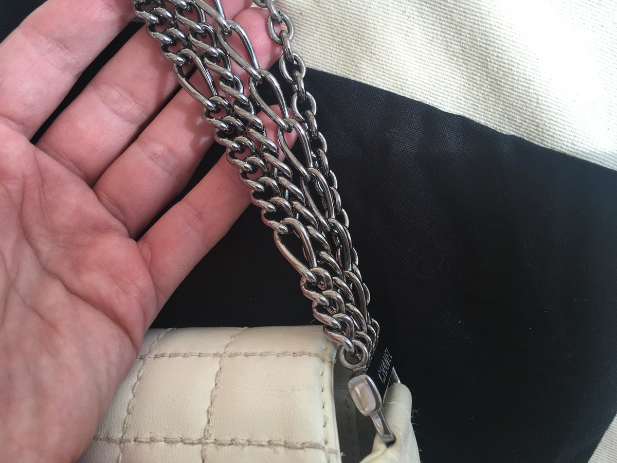 Chanel White Square Quilted Leather Mini Flap Handbag Multi Chain Bag Rare Ladies