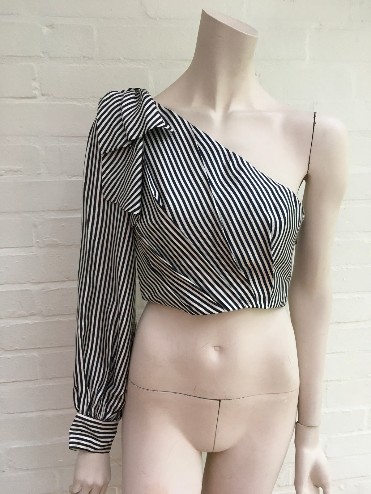 ZIMMERMANN MOST WANTED Maples Bow cropped one-shoulder striped ottoman top Size 0 ladies