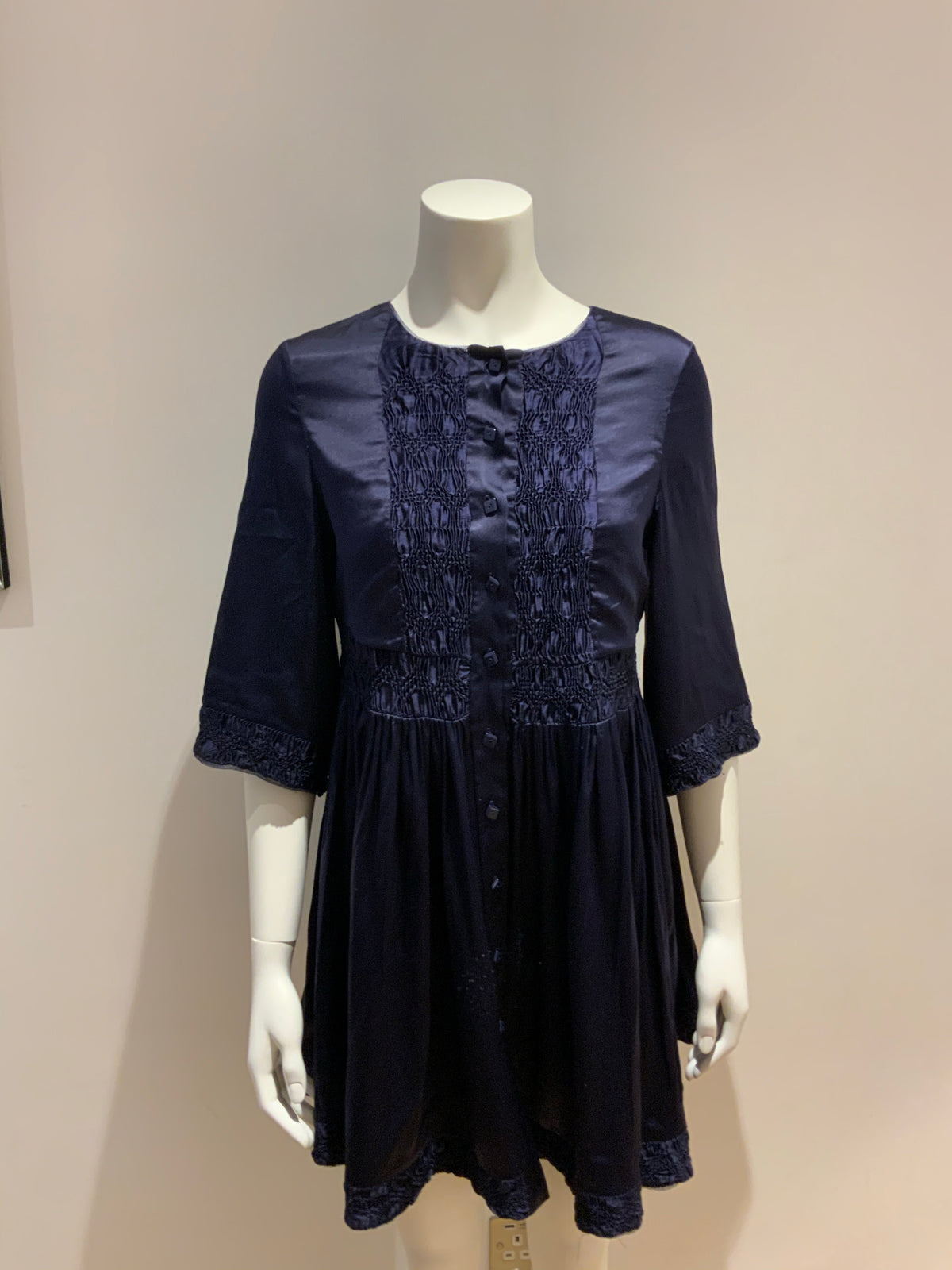 Navy Blue Silk Button Down Dress Size S Small ladies