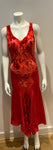 Red Silk & Velvet Midi Dress Gown Size S small ladies