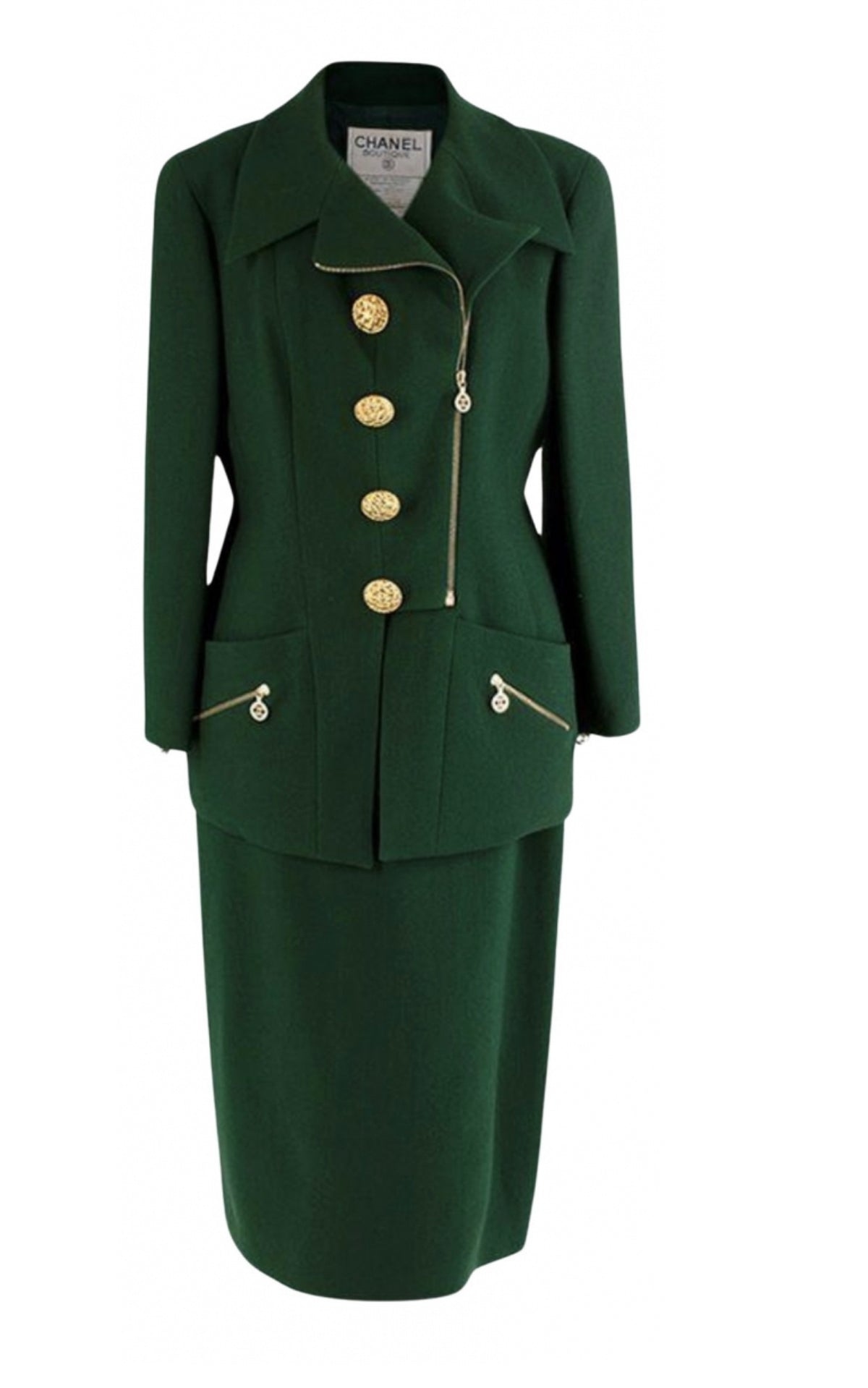 Chanel 1990’s green skirt suit Size F 44 ladies