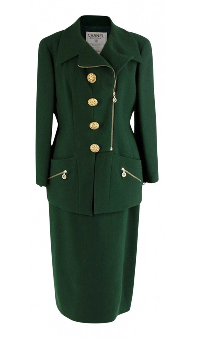 Chanel 1990’s green skirt suit Size F 44 ladies