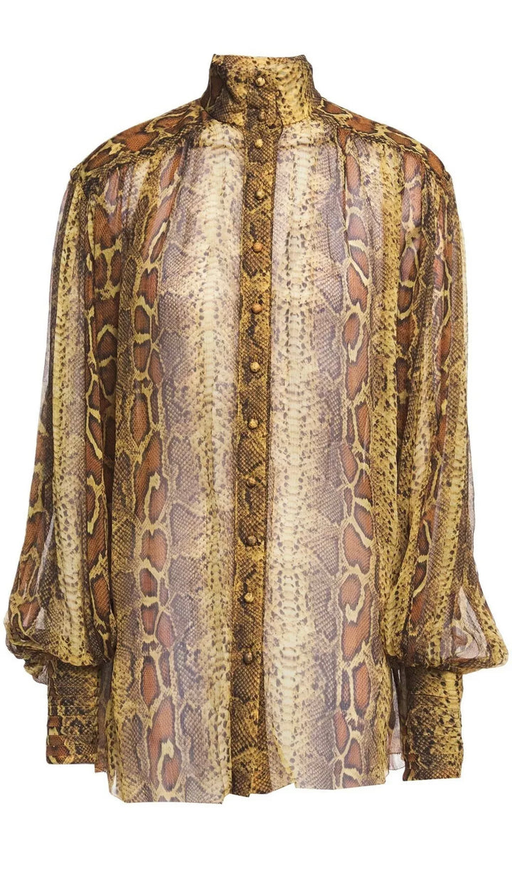 ZIMMERMANN MOST WANTED Ninety-Six Lantern gathered snake-print Blouse SIZE 0 XS ladies