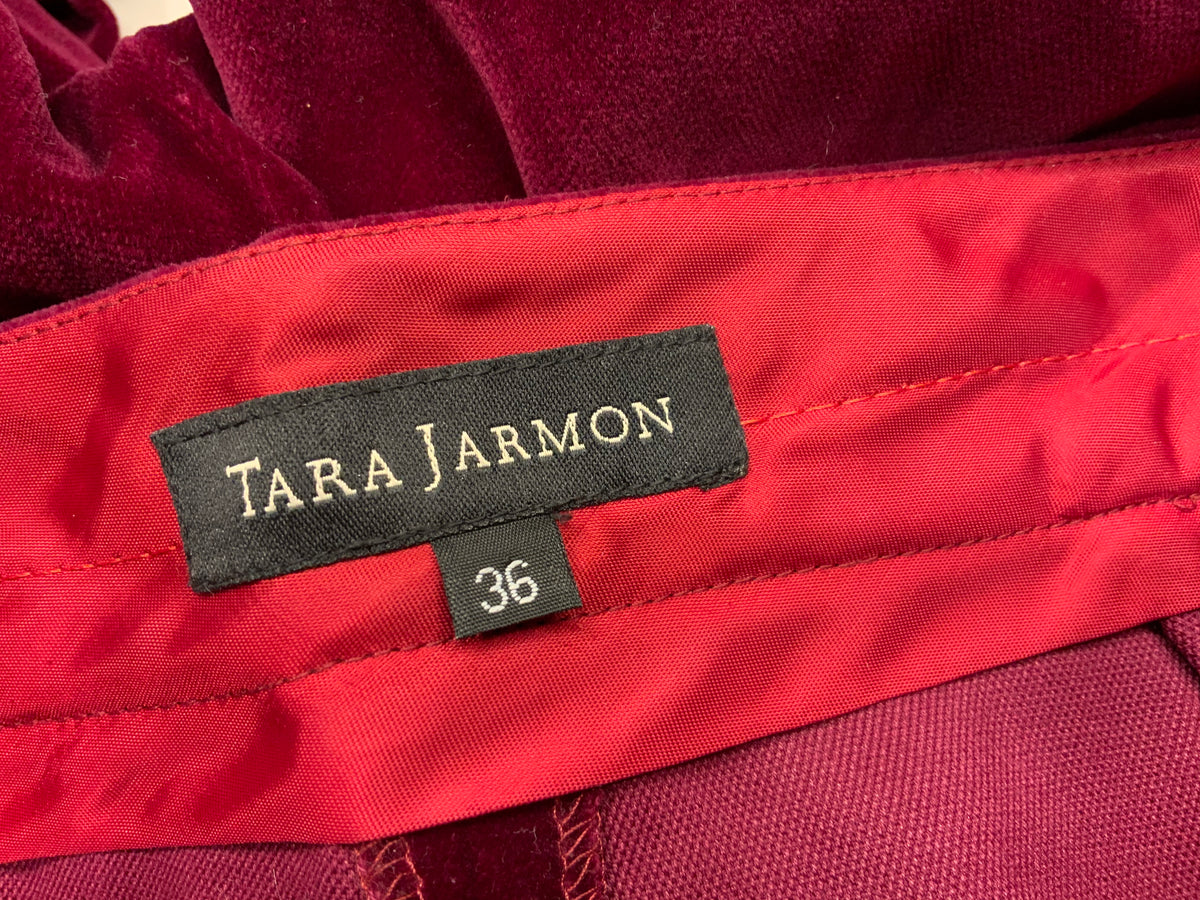 Tara Jarmon Burgundy Velvet Mid-Rise Wide-Leg Pants Trousers Size F 36 UK 8 US 4 ladies