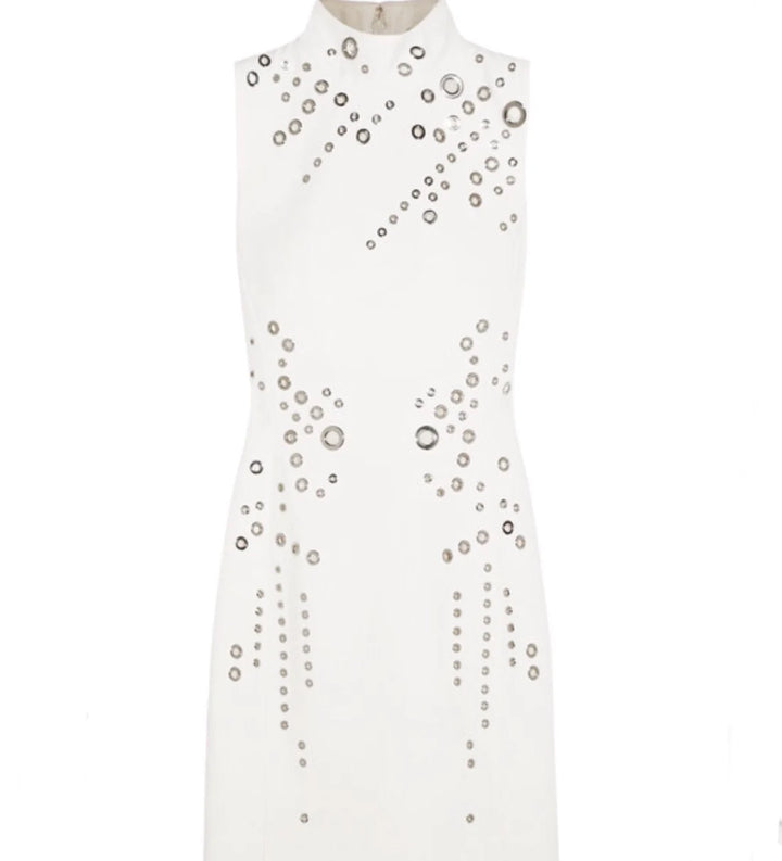 MUGLER GROMMET-DETAIL MINI VIRGIN WOOL DRESS FR 38 UK 10 US 6 ladies