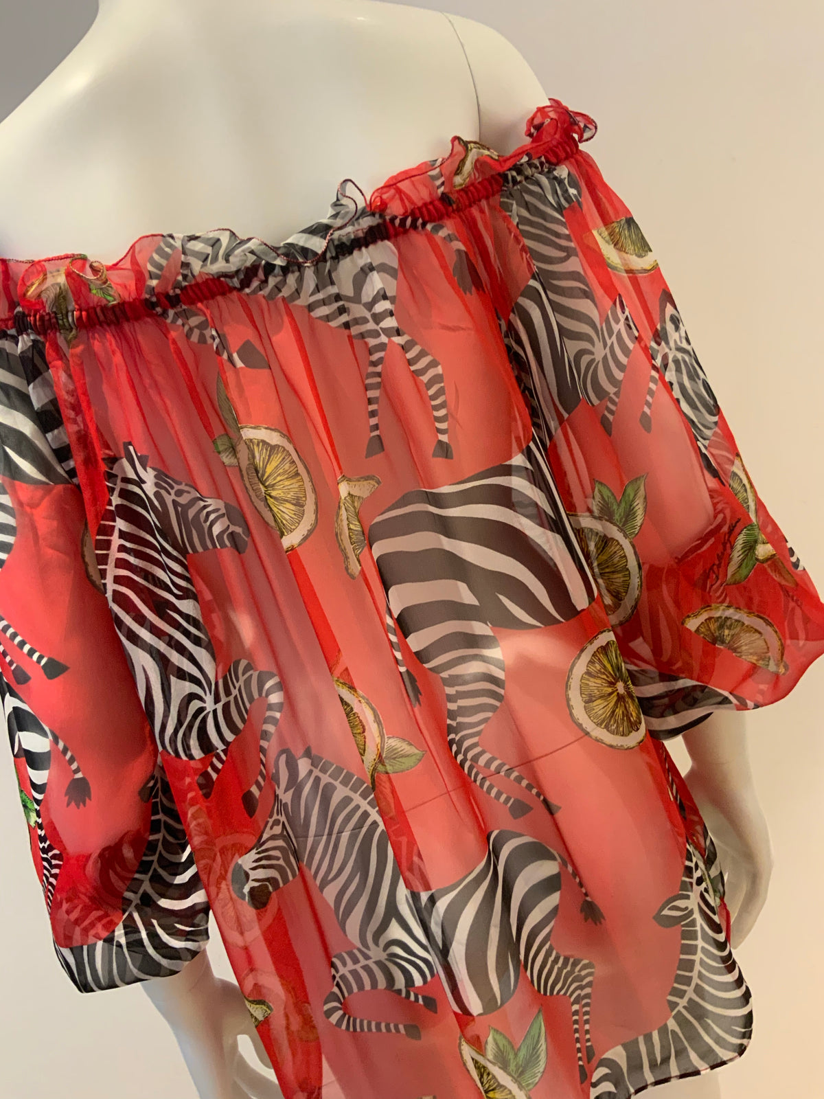 Dolce & Gabbana Red Zebra Print Silk Off Shoulder Blouse Size I 44 UK 12 US 8 ladies
