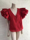 Rosie Assoulin Dust Ruffle Red Top Size M medium ladies