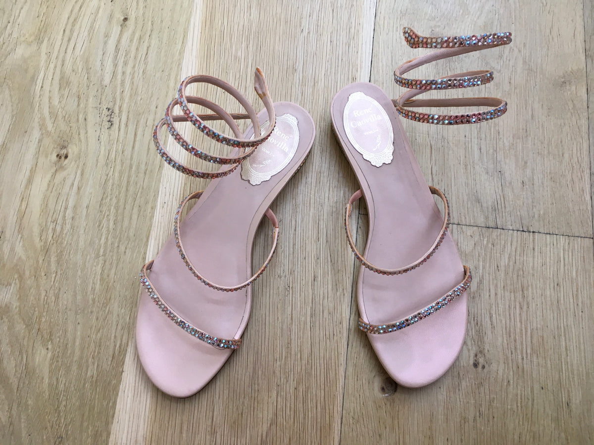 RENE CAOVILLA Swarovski JEWELED WRAP LEATHER SPIRAL SANDALS SHOES 36 UK 3 US 6 ladies