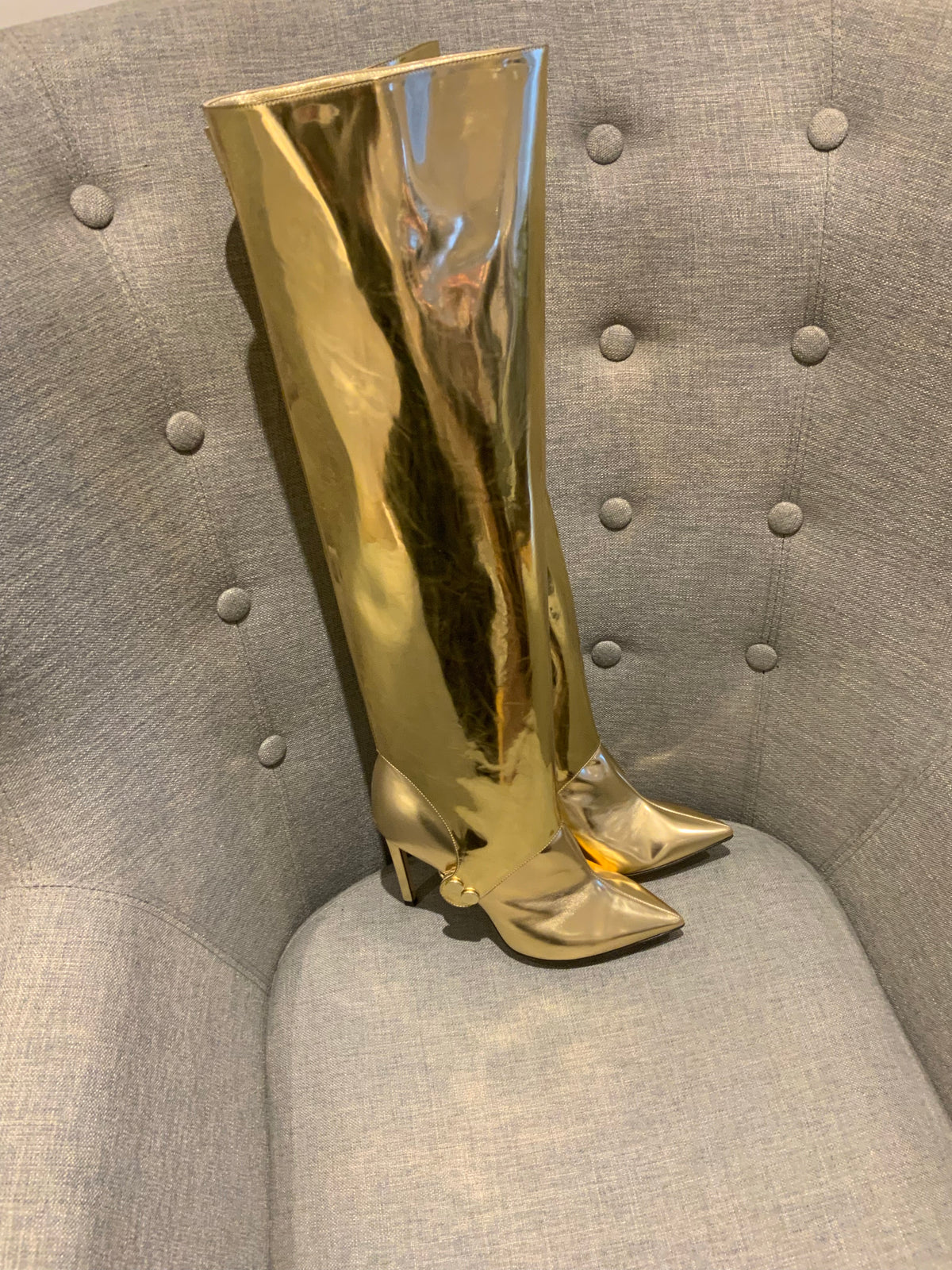 JIMMY CHOO ICONS Metallic Hurley 100 Gold Leather Boots Size 36.5 UK 3.5 US 6.5 LADIES