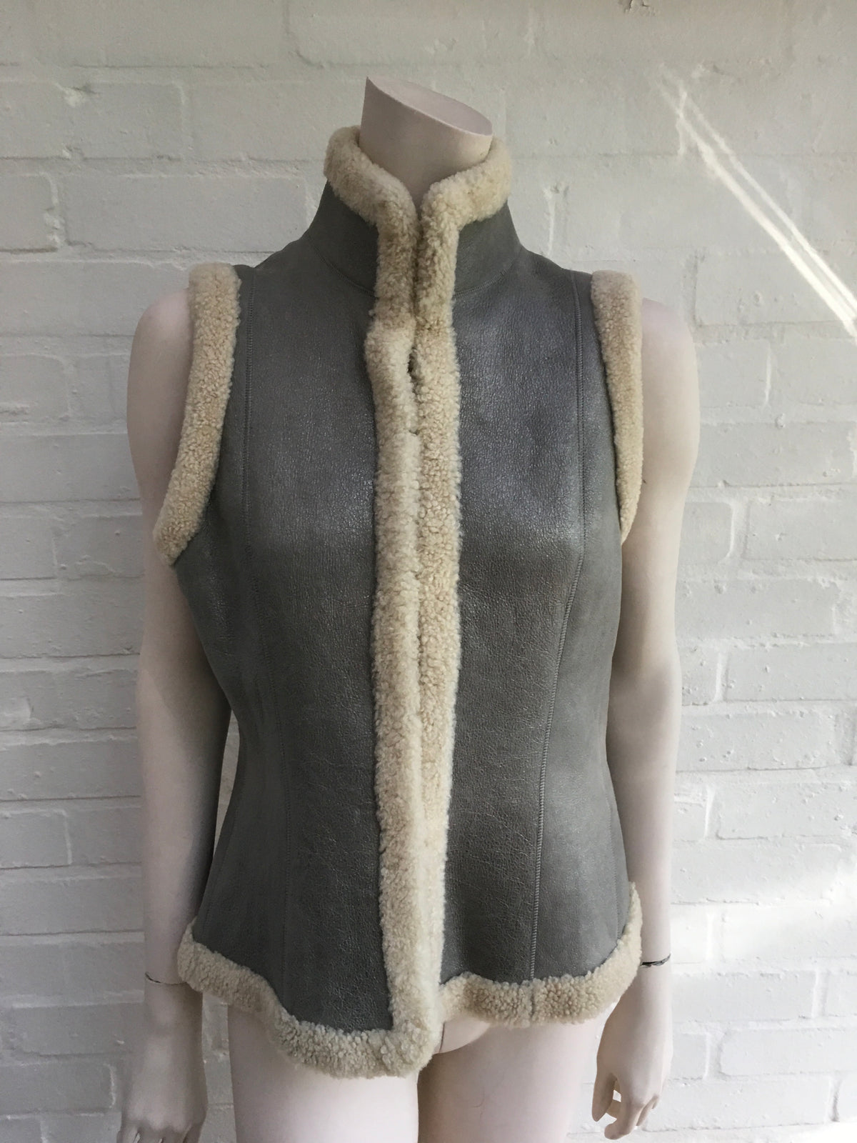 Ralph Lauren Black Label Lamb Shearling Leather Vest Gilet Ladies