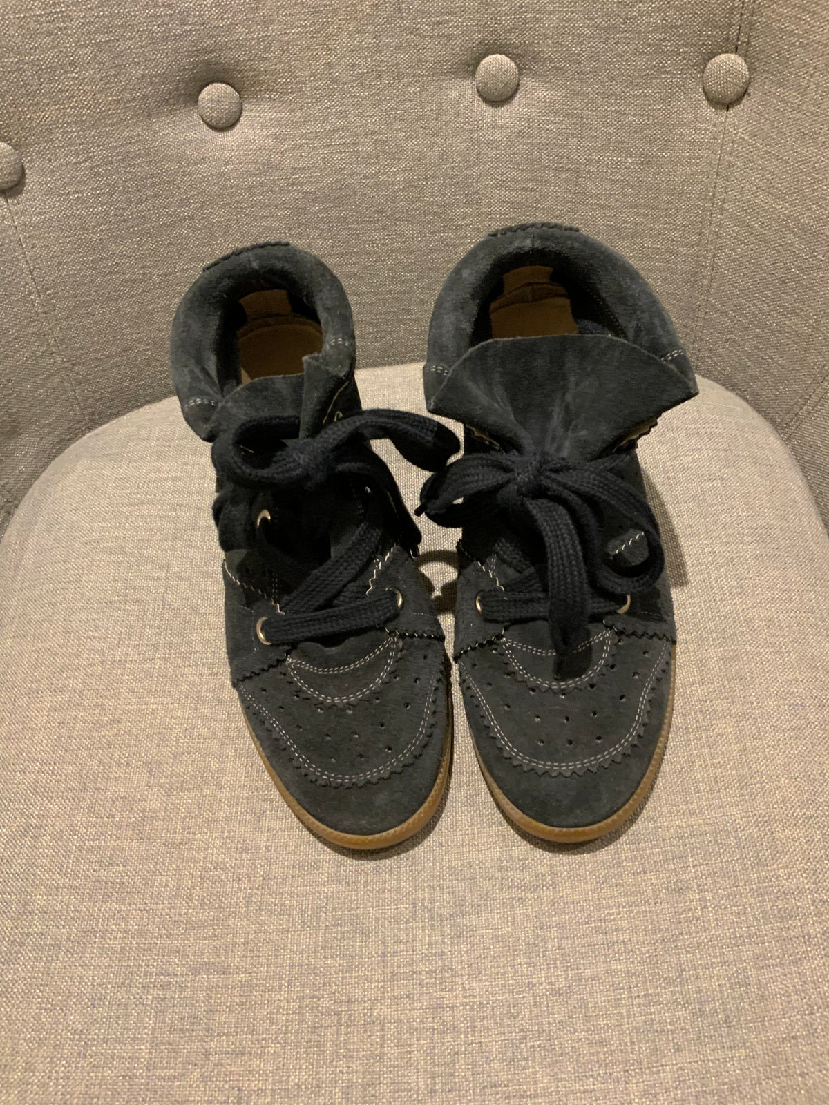 ISABEL MARANT Bobby Sneaker Black Suede Leather Wedge Sneakers Size 37 ladies