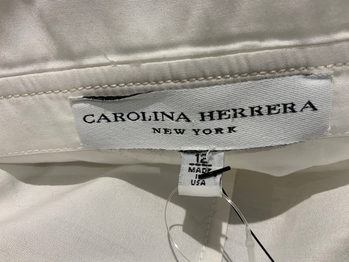 Carolina Herrera Double Collar White Cotton Shirt Size UK 14 US 12 ladies