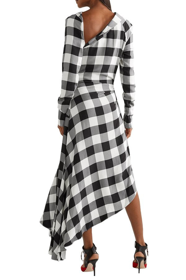Monse Woman Asymmetric Cutout Gingham Crepe Midi Dress Black Size US 6 UK 10 ladies