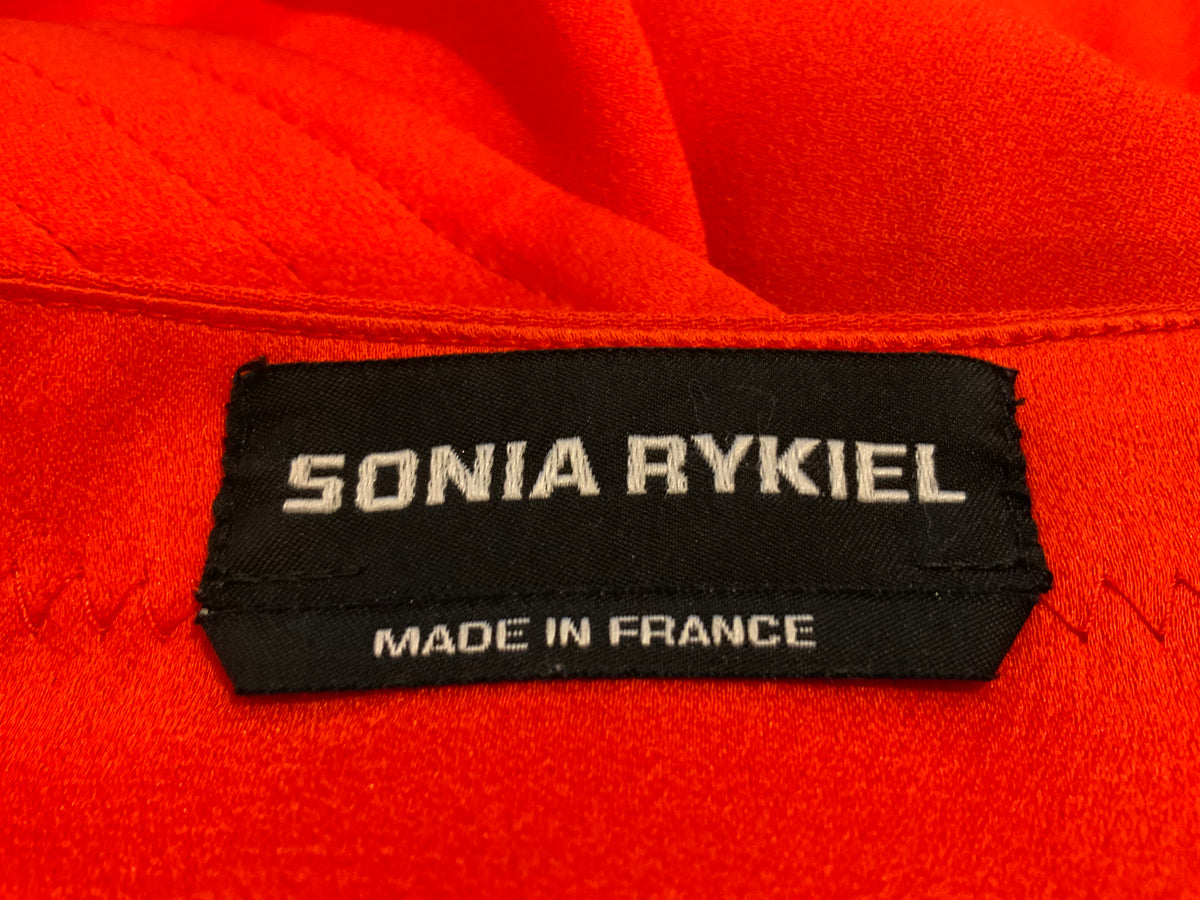 GORGEOUS Sonia Rykiel Orange Crepe Button Front Power Shoulder Belted Dress F 40 ladies