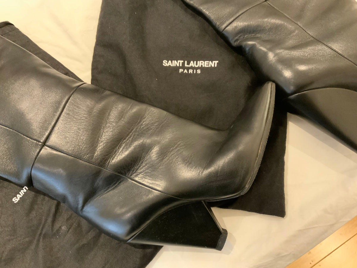 SAINT LAURENT Leather Niki 105 Over-The-Knee Boots 37 1/2 US 7.5 UK 4.5 ladies