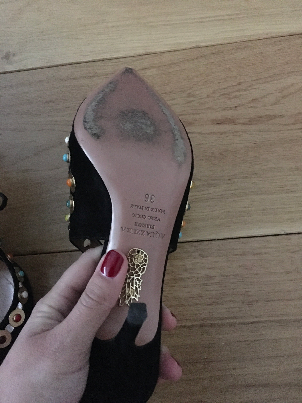 Aquazzura Byzantine Studded Suede Pump, Black Size 36 US 6 UK 3 ladies