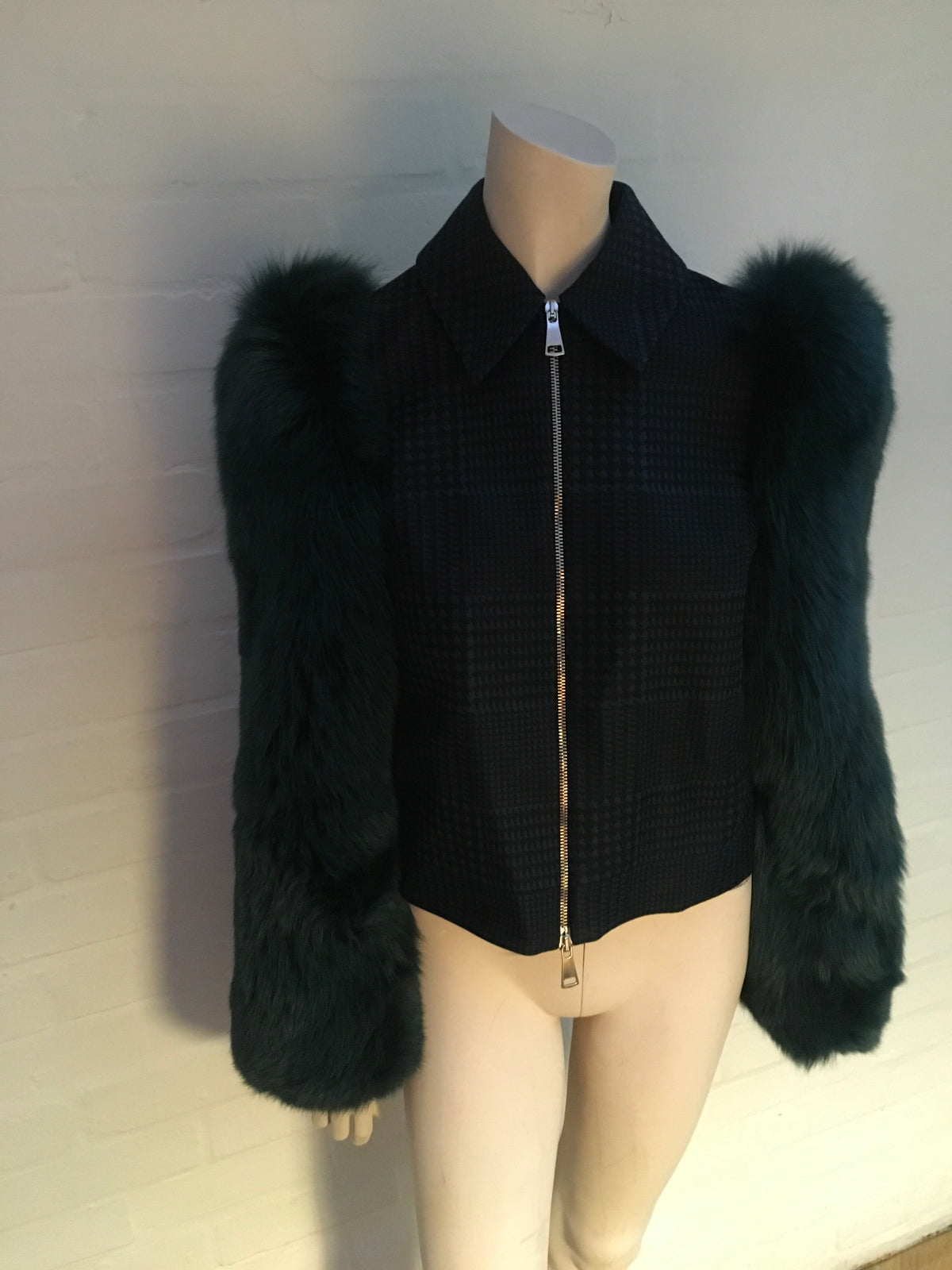 MARY KATRANTZOU Lodger saga fox fur sleeve tulle and wool jacket  Ladies