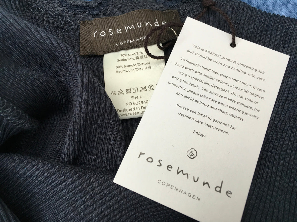 Rosemunde Copenhagen Silk Cotton Long Sleeve Lace Top - Navy Size L Large Ladies