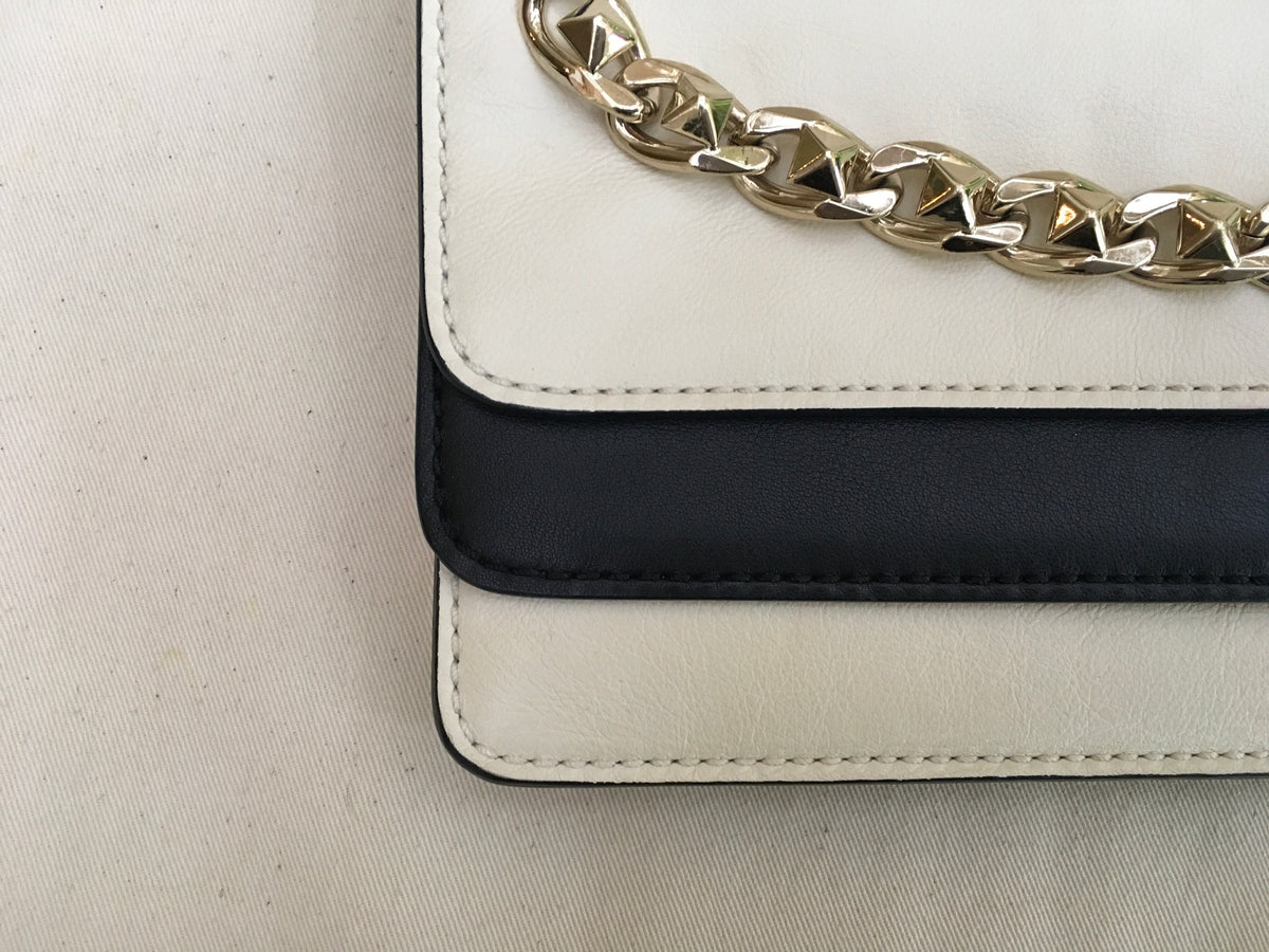 Valentino Bicolor Chain Double Flap Leather Clutch Bag Evening Bag Amazing Ladies