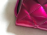 CHANEL Metallic Patent Calfskin Quilted Metal Handle Hot Pink Clutch Bag LIMITED ladies