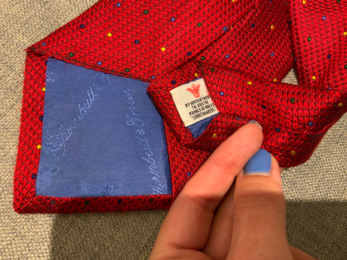 TURNBULL & ASSER Mens Red Jacquard Polka Dots Tie Handmade men