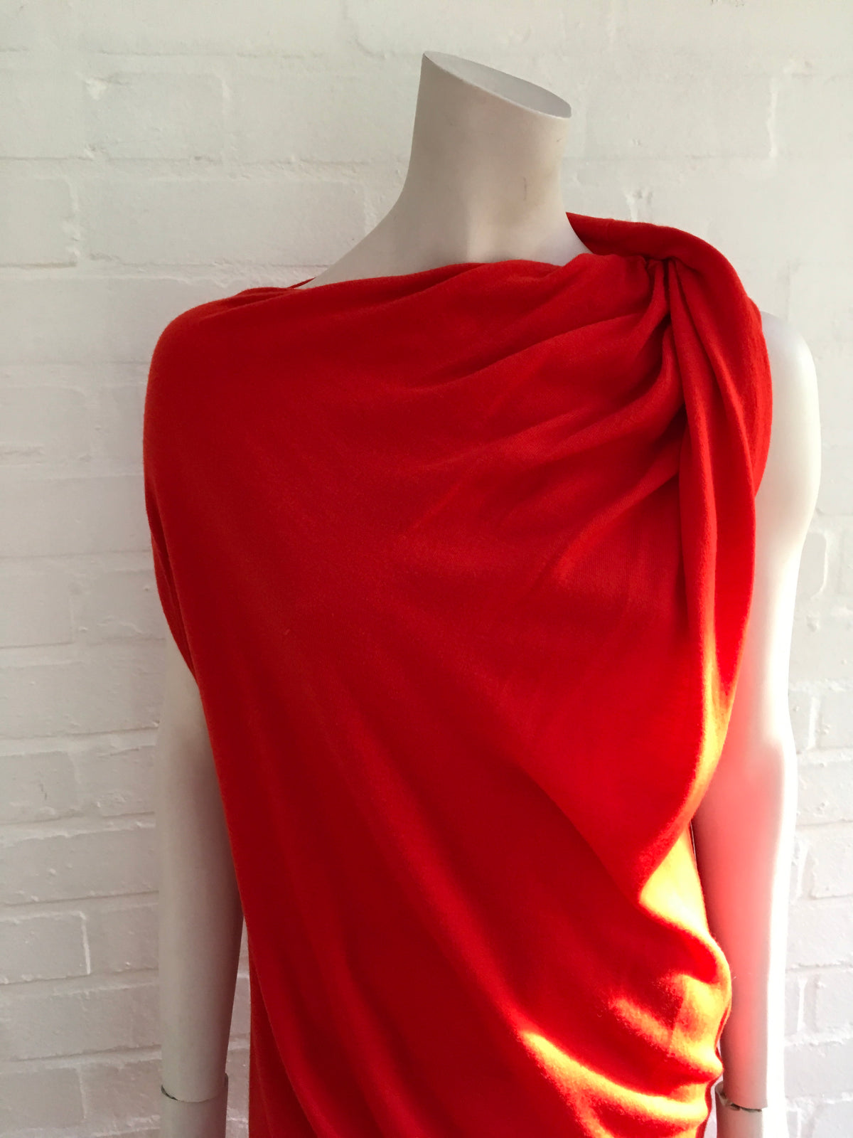 LANVIN Women's Red Draped Asymmetric Neck Wool Knit Dress Ladies