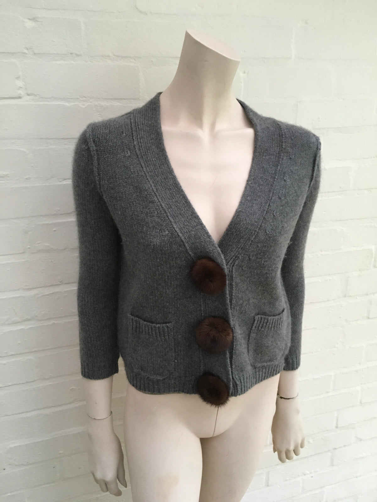 Thor & Nema Cashmere Cropped Cardigan Mink Fur Trim Size S Small Ladies