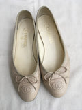 CHANEL CC Quilted Leather Ballet Flats Shoes in Beige SIZE 37 UK 4 US 7 ladies