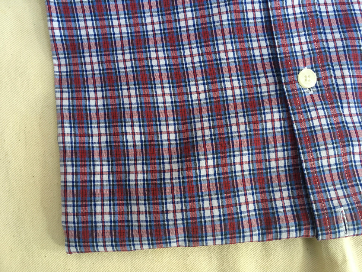 Hackett London Blue & Wine Red Melange Poplin Check Button Down Shirt Size M Men