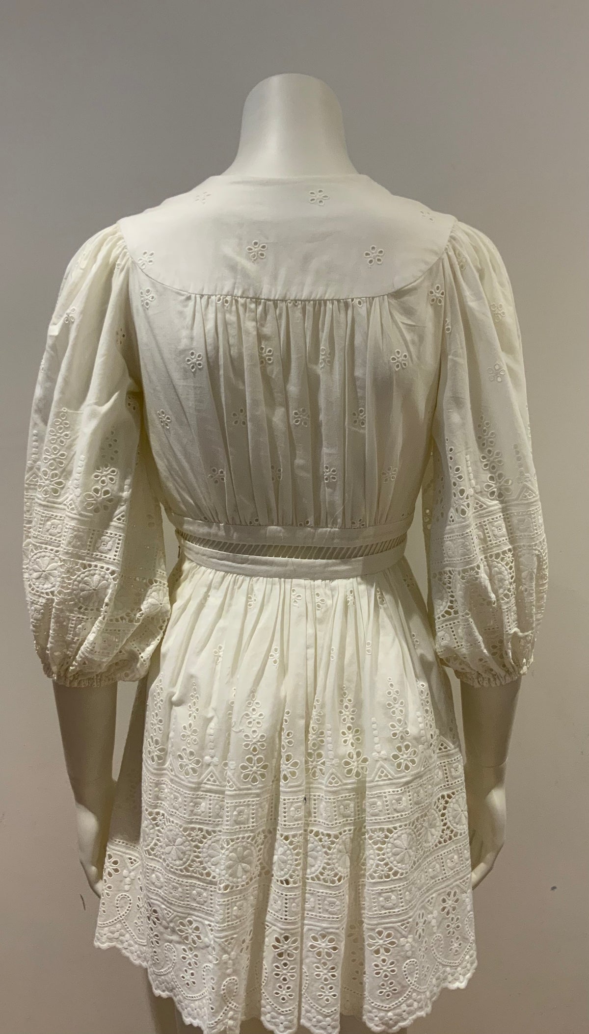 ZIMMERMANN Kali Embroidered Cotton Ivory Dress Size 0P Petite ladies
