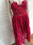 Self Portrait Azaelea Red Heavy Lace Midi Dress SIZE UK 10 US 6 Ladies