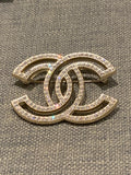 Chanel 2022 Latest Collection Crystals CC Brooch Light Gold ladies