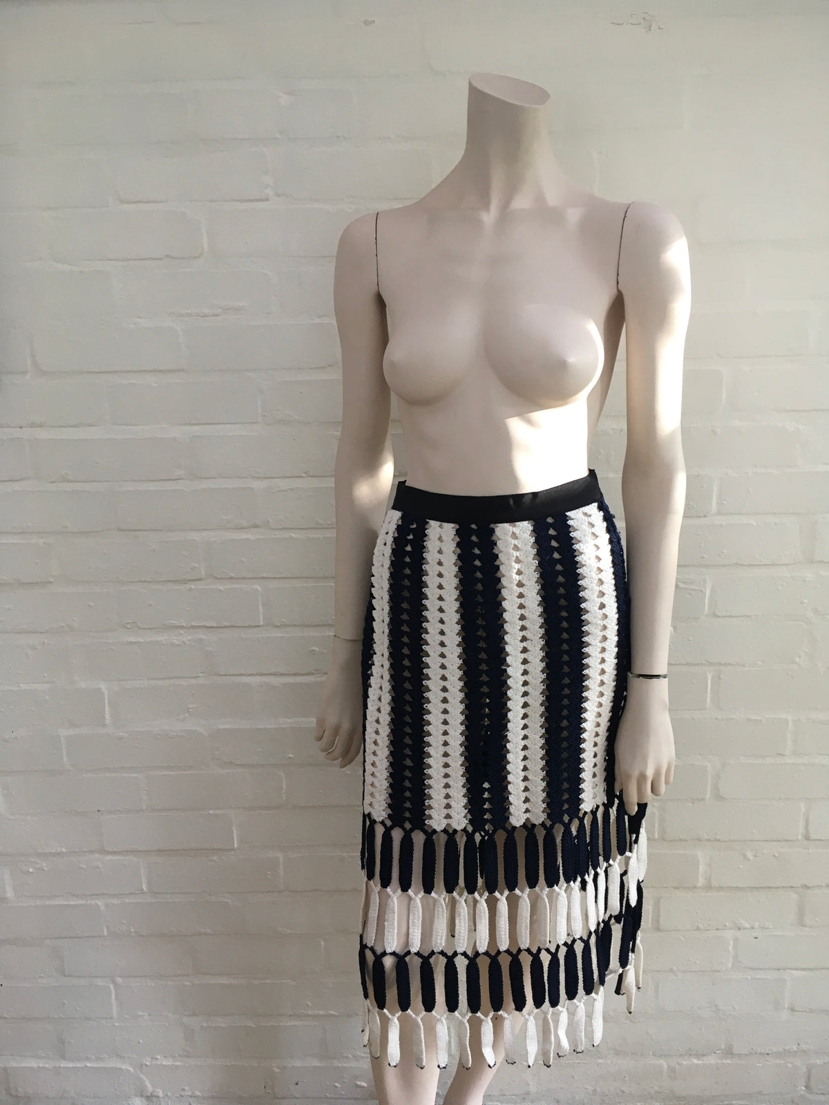 Self Portrait Striped Crochet Midi Skirt Size UK 8 US 4 Ladies