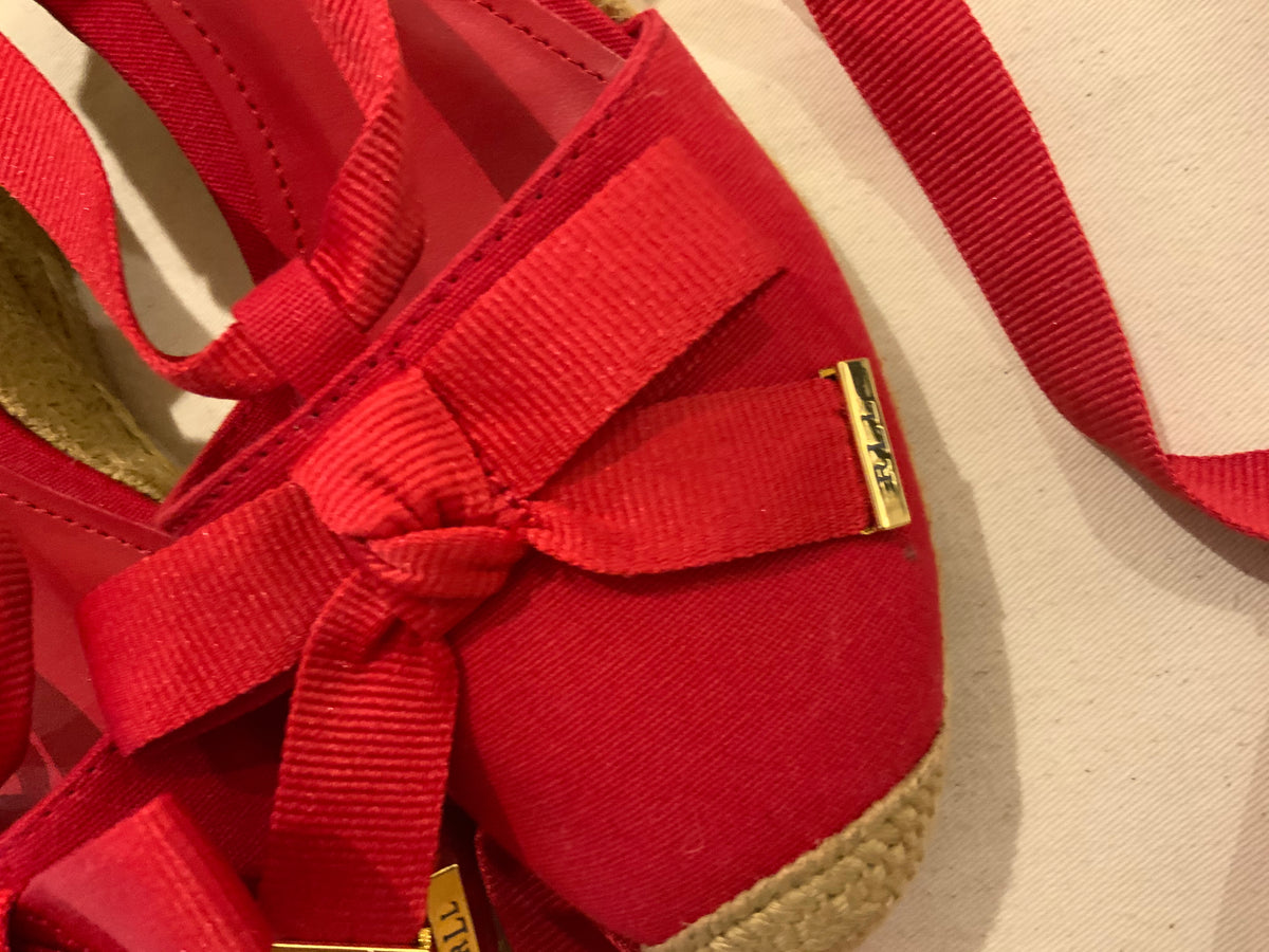 Ralph Lauren LAUREN Hollie Red Canvas Wedge Espadrilles Size 9.5 UK 6.5 39.5 ladies