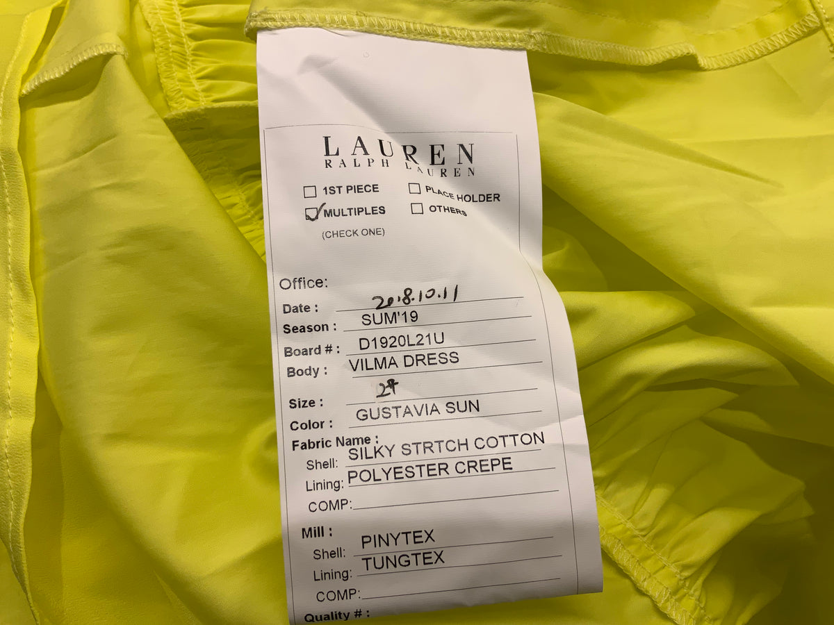 Lauren Ralph Lauren Vilma Sleeveless Tiered Shirt Yellow Dress US 2 UK 6 Xs ladies