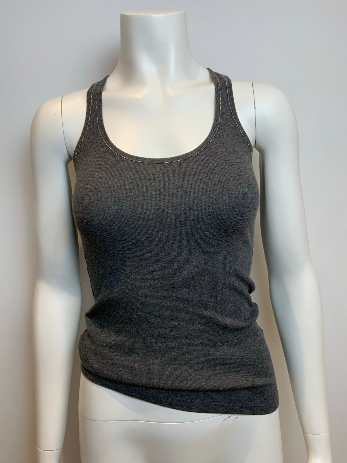 Brunello Cucinelli Women's Gray Monilli Trim Ribbed Tank Top Size XS / S   ladies