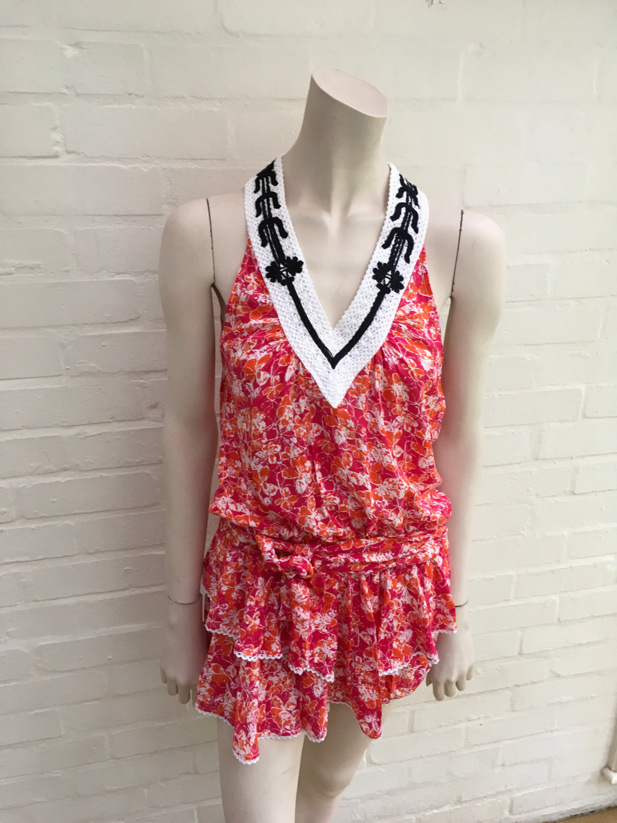 Poupette St. Barth Women's Sleeveless V-Neck Embroidered Neck Dress Ladies