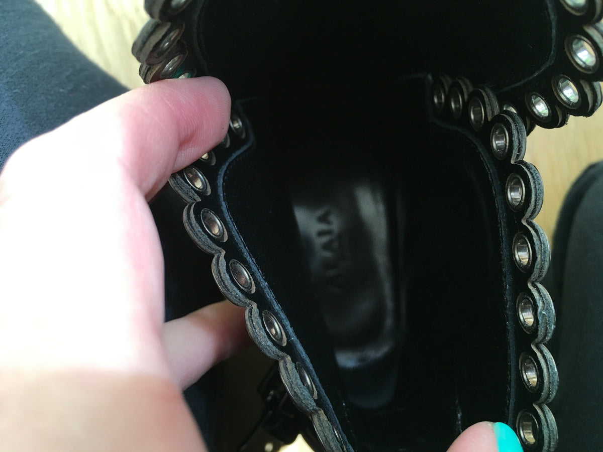 Azzedine Alaïa Black Eyelet-embellished glossed-leather ankle Size 40 1/2 UK 7.5 ladies