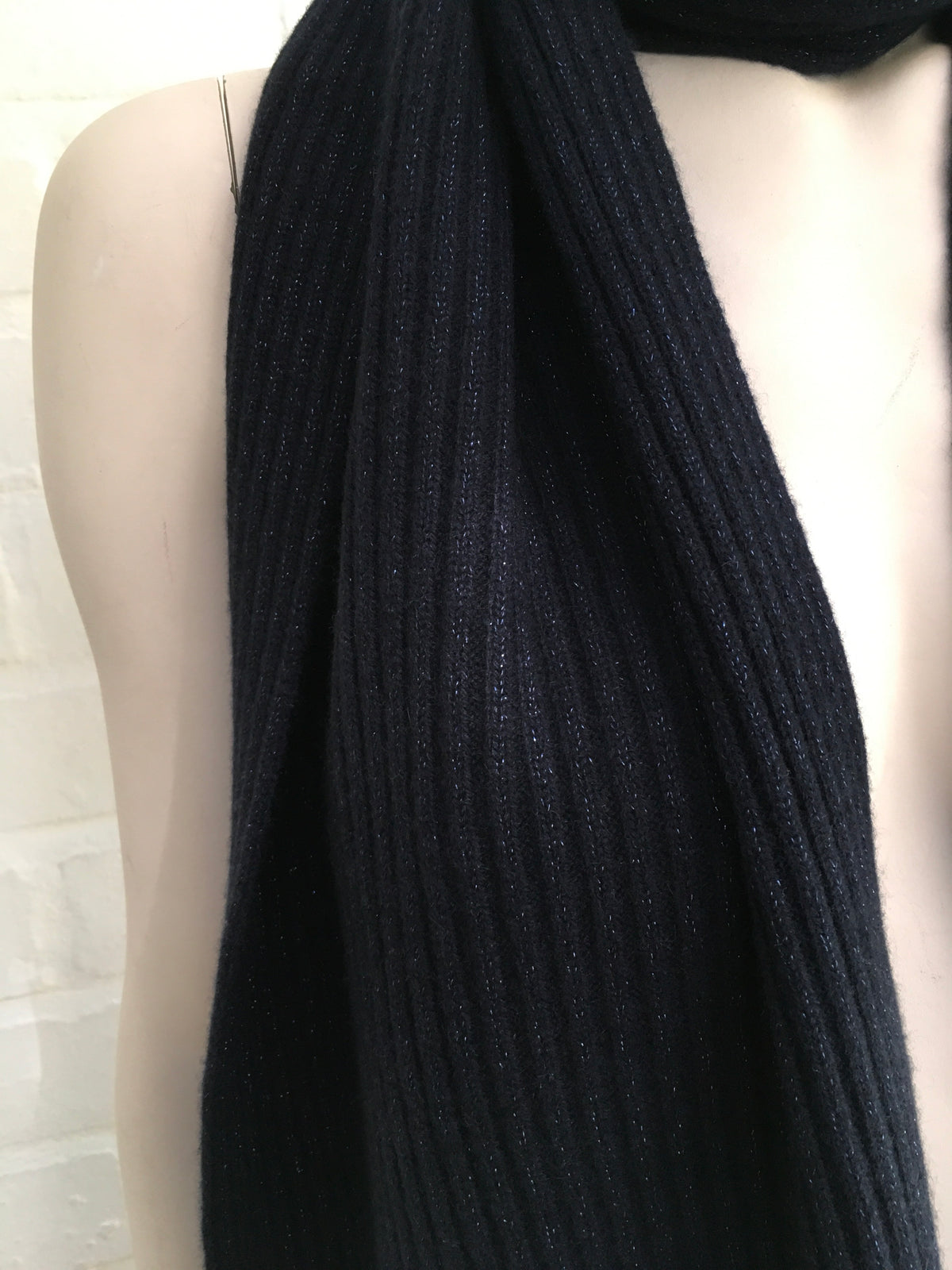 N.Peal Navy Cashmere Knit Shawl Scarf ladies
