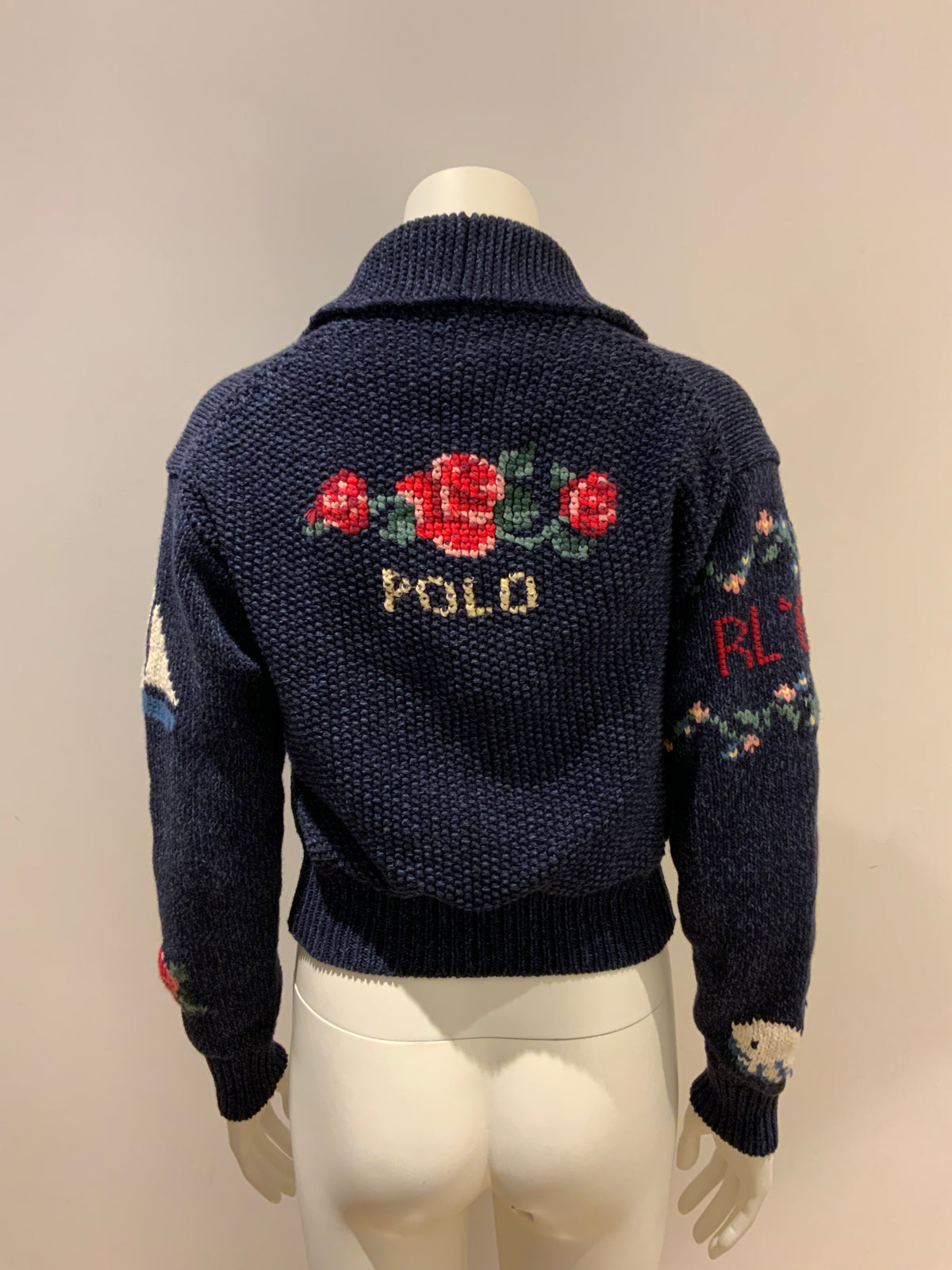 Polo Ralph Lauren Intarsia Knit Graphic Logo Cardigan Toggle Sweater Sz S small ladies
