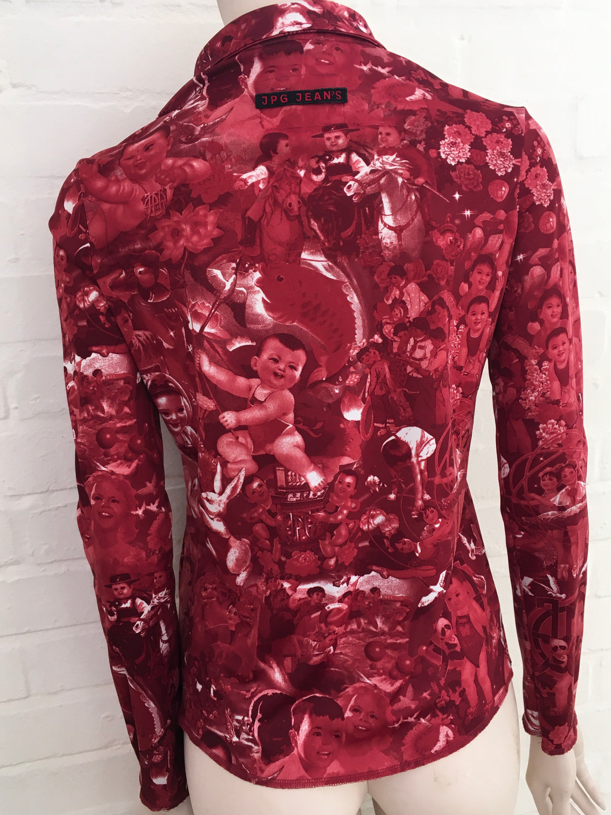Jean Paul GAULTIER Rare 1990's Face Print Button Down Shirt Size L Large ladies
