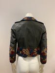 MiH Jeans Distressed Cropped Leather embroiders Biker Jacket Size S small ladies