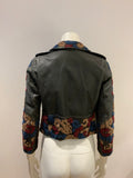 MiH Jeans Distressed Cropped Leather embroiders Biker Jacket Size S small ladies