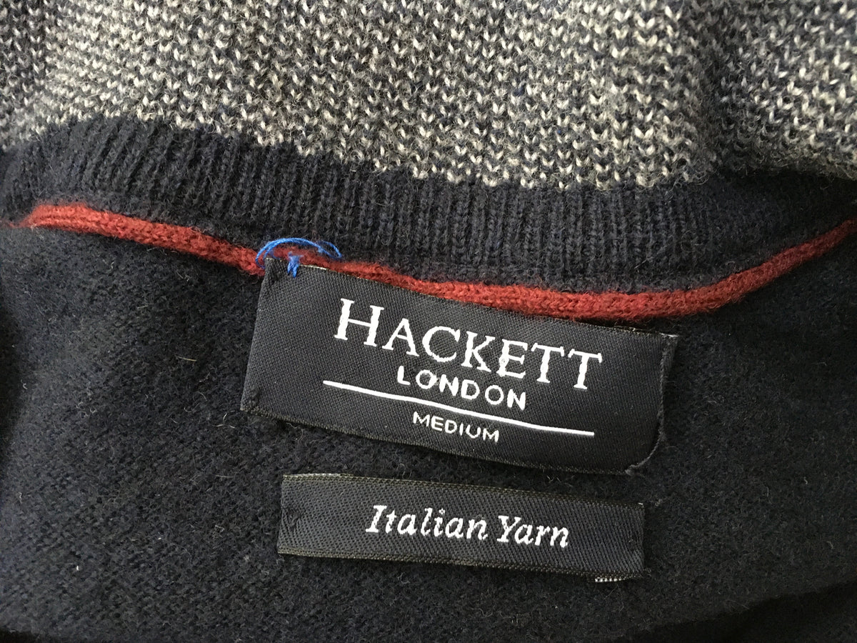 HACKETT LONDON NAVY CASHMERE WOOL KNIT HALF ZIP SWEATER JUMPER M MEDIUM Men
