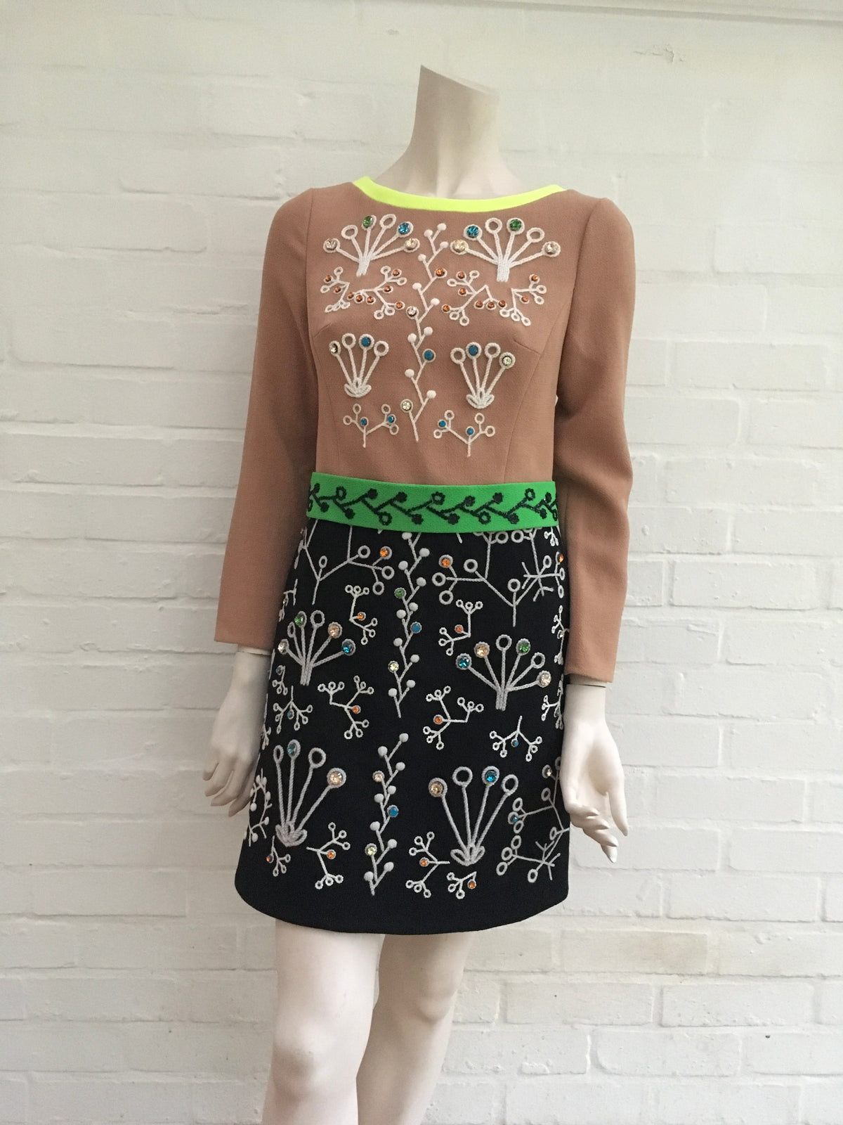 Peter Pilotto Brown Cari Embellished Embroidered Wool-Crepe Mini Dress Ladies
